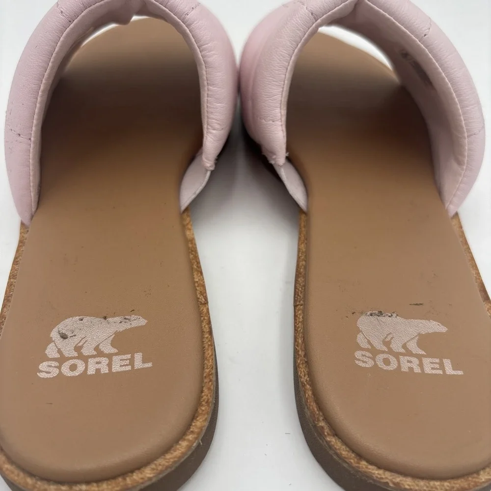 New Sorel Women's Ella III Quilted Puff Slide Pink Leather Sandals Shoes Sz‎ 8